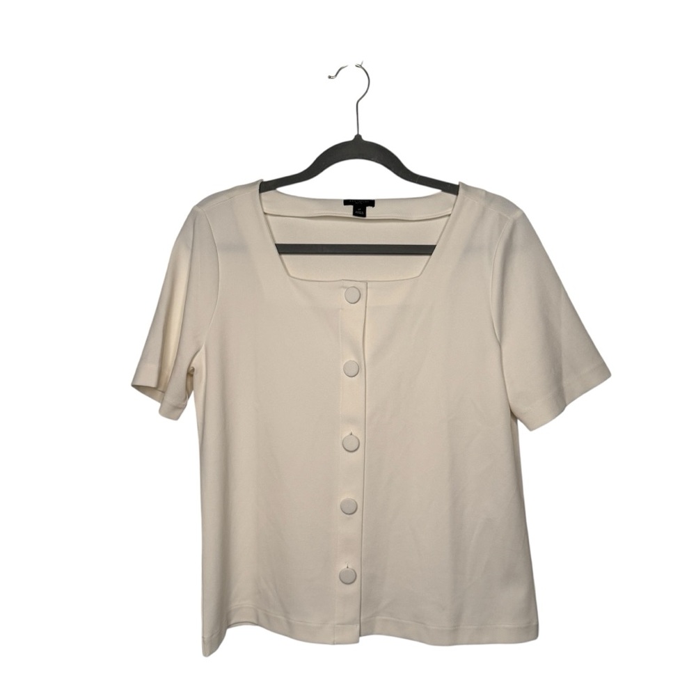 ANN TAYLOR CREAM SQUARE NECK BUTTON UP TOP SZ L P
